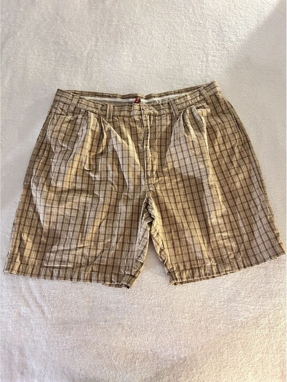 Savane Brown Plaid Cotton Men Shorts Size 44W (Cornstalk) Bermuda Chino